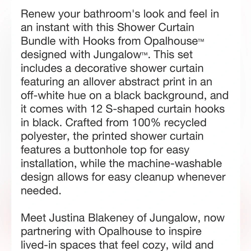 JUNGALOW X OPALHOUSE NWT 13pc shower curtain with hooks -black/white -NO HOOKS